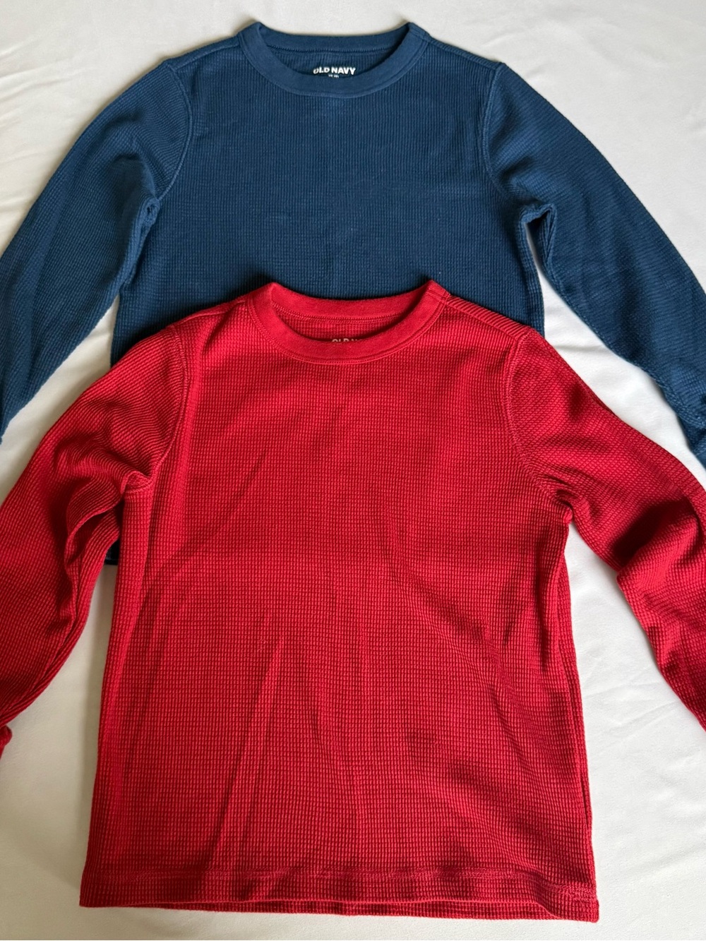 Old Navy Kids Waffle Long-Sleeve Tees in Red and Navy